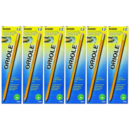 Dixon Ticonderoga Oriole Wood-Cased Pencils, No 2 HB Soft, Pre-Sharpened, Yellow, 72PK X12886